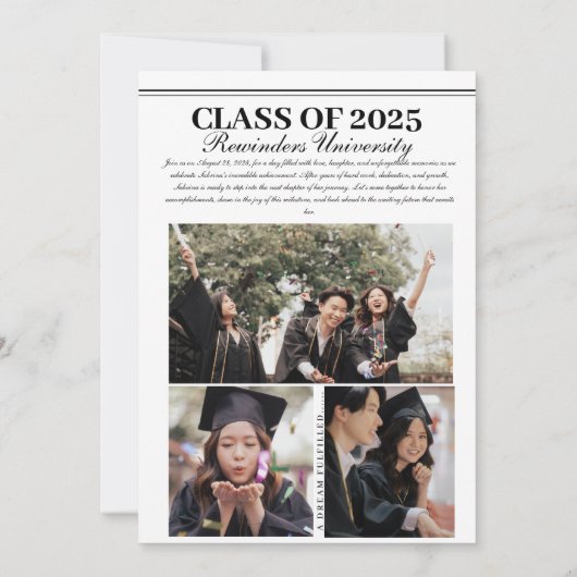 Moderne krant afstuderen unieke foto save the date (Achterkant)