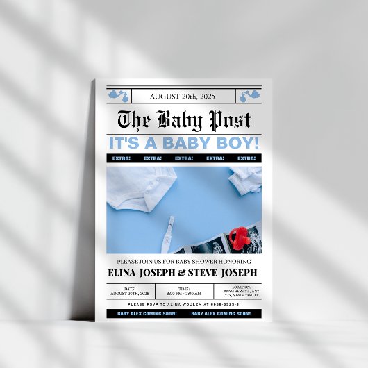 Moderne krant foto Boy Baby shower Kaart