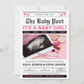 Moderne krant foto Meisje Baby shower Kaart (Voorkant)