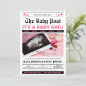 Moderne krant foto Meisje Baby shower Kaart (Staand voorkant)