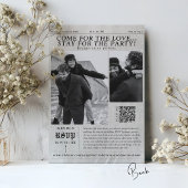 Moderne krant Foto QR Code Huwelijksuitnodiging Kaart
