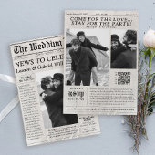 Moderne krant Foto QR Code Huwelijksuitnodiging Kaart