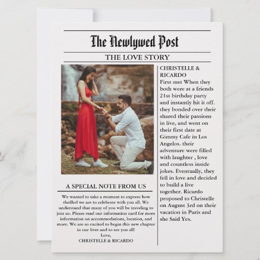 Moderne krant huwelijksvlucht trouw aankondiging (Achterkant)