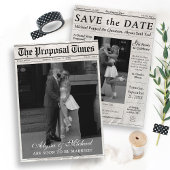 Moderne krantenfoto Het voorstel is trendy Save The Date