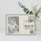  moderne krantenstijl bruiloft RSVP kaartje (Staand voorkant)