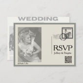 moderne krantenstijl bruiloft RSVP kaartje (Voorkant / Achterkant)