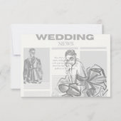 moderne krantenstijl bruiloft RSVP kaartje (Achterkant)