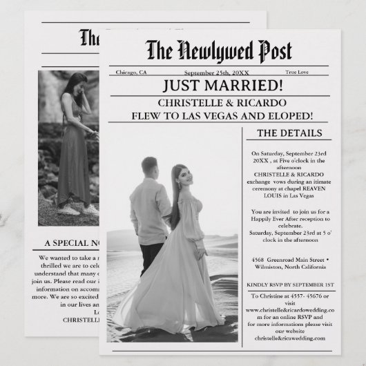 Moderne krantenvlucht net getrouwd aangekondigd kaart (Voorkant / Achterkant)