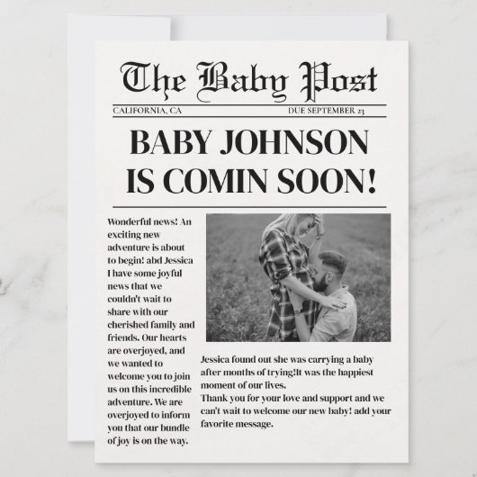 Moderne krantenzwangerschap Baby Aankondiging (Voorkant)