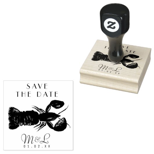 Moderne kreeft oceaan Save the Date Design Stamp Rubberstempel (Gestempeld)