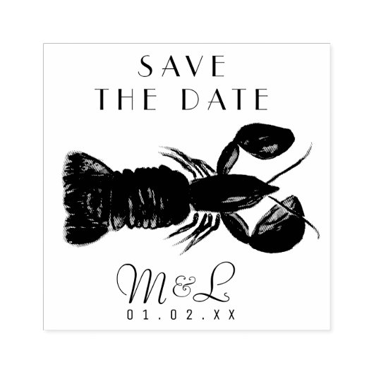 Moderne kreeft oceaan Save the Date Design Stamp Rubberstempel (Afrduk)