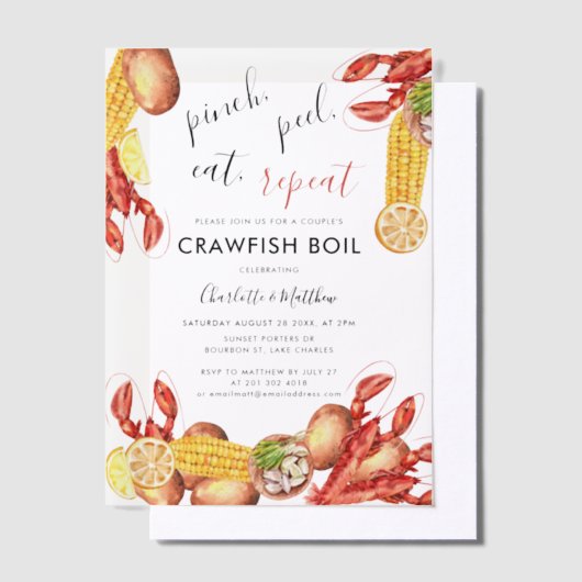 Moderne kreeftfeest verlovingsfeest vellum uitnodigingen (Offset)