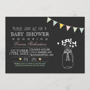 Moderne krijtbord blauwe baby shower uitnodiging