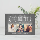 Moderne Krijtbord Graduation Party Fotocollage Kaart (Staand voorkant)