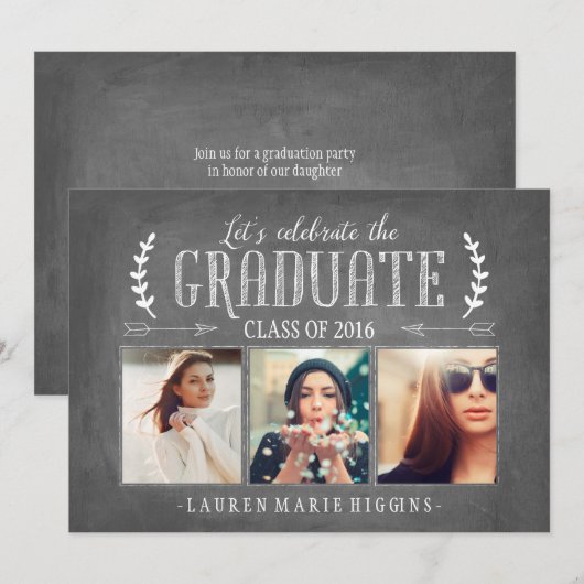 Moderne Krijtbord Graduation Party Fotocollage Kaart (Voorkant / Achterkant)