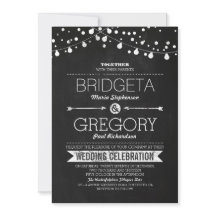 Moderne krijtbord String Lights Bruiloft uitnodigi