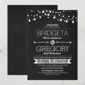 Moderne krijtbord String Lights Bruiloft uitnodigi Kaart (Voorkant / Achterkant)