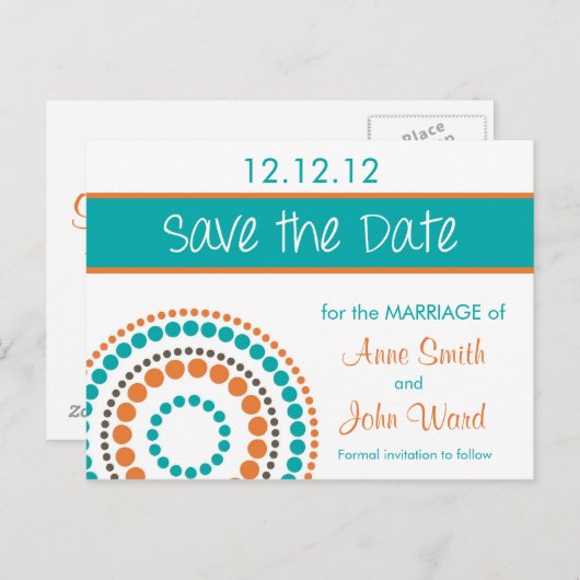 Moderne kringen slaan de datum op - Sinaasappel & Aankondigingskaart (Voorkant / Achterkant)