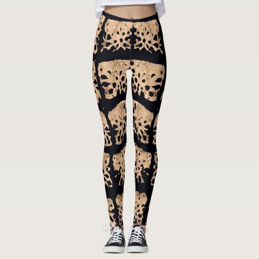 Moderne krokodillenpatroon in roos goud en zwart leggings (Voorkant)