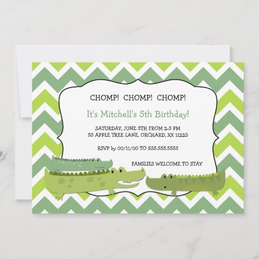 Moderne krokodillenverjaardag nodigt kaart (Voorkant)