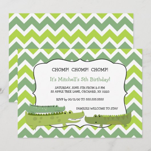 Moderne krokodillenverjaardag nodigt kaart (Voorkant / Achterkant)