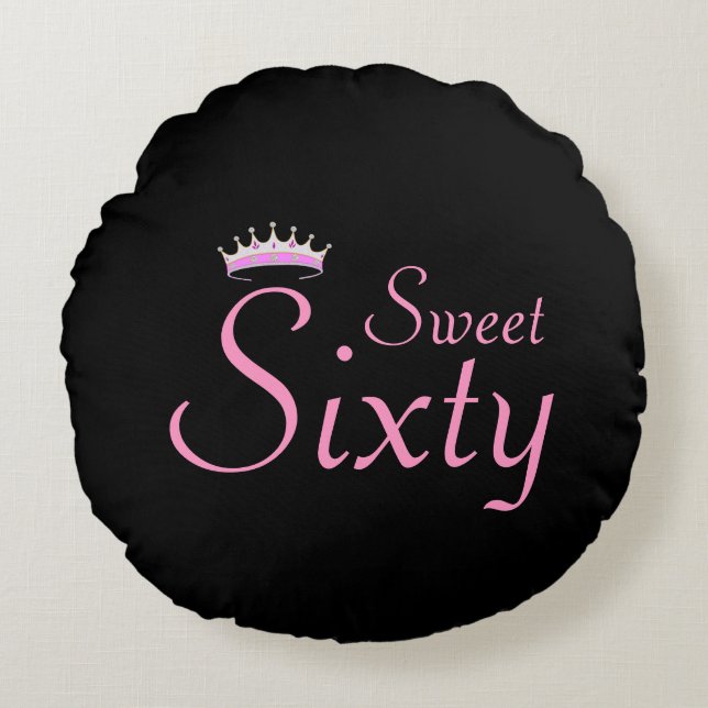 Moderne kroon Sweet Sixty op zwart Rond Kussen (Voorkant)