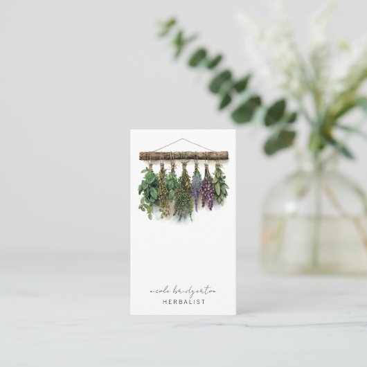 Moderne kruidkundige opknoping gedroogde Planten N Visitekaartje (Staand voorkant)