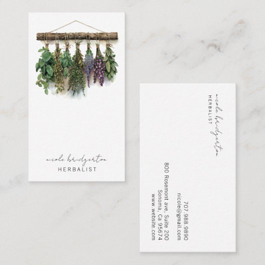 Moderne kruidkundige opknoping gedroogde Planten N Visitekaartje (Voorkant / Achterkant)
