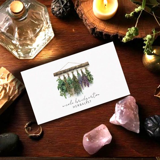 Moderne kruidkundige opknoping gedroogde Planten Visitekaartje