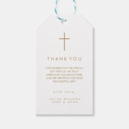 Moderne kruis gouden Doop foto Cadeaulabel