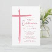 Moderne Kruis Meisjes Eerste Communie Kaart (Staand voorkant)