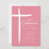 Moderne Kruis Meisjes Eerste Communie Kaart (Voorkant)