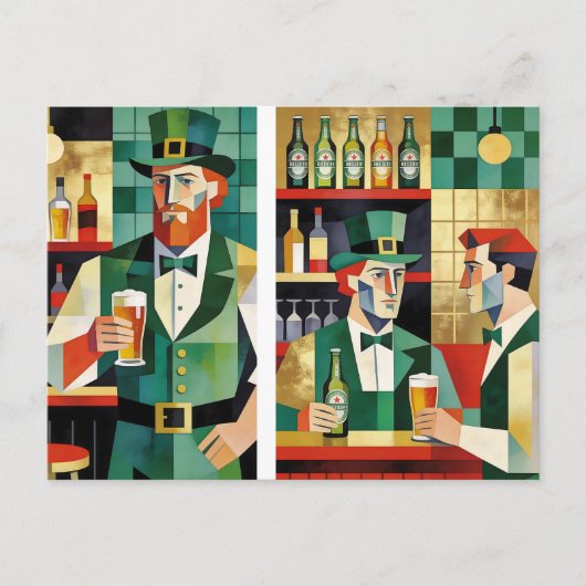 Moderne Kubistische Ierse Pub Kunst Briefkaart (Voorkant)
