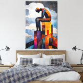 Moderne kubistische visie op de denker canvas afdruk (Insitu (Slaapkamer))