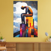 Moderne kubistische visie op de denker canvas afdruk (Insitu (Woonkamer))