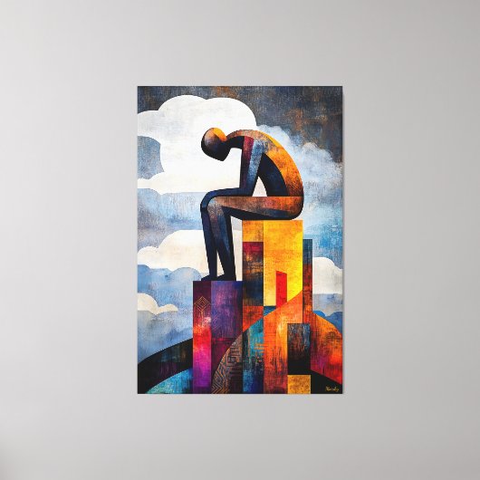 Moderne kubistische visie op de denker canvas afdruk (Voorkant)