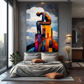 Moderne kubistische visie op de denker canvas afdruk