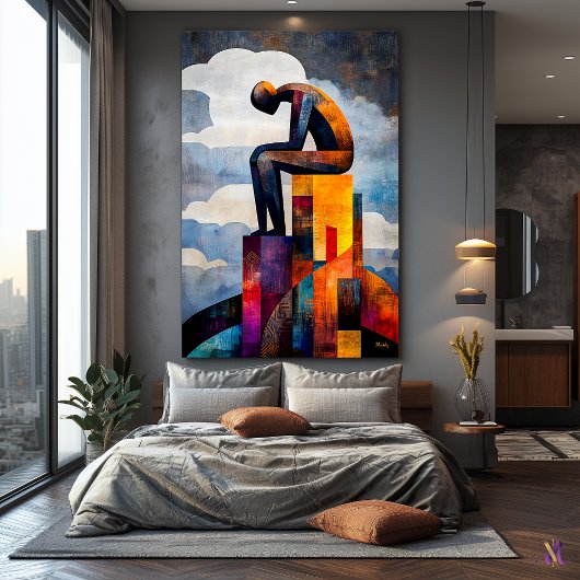 Moderne kubistische visie op de denker canvas afdruk