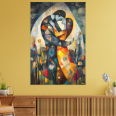 Moderne kubistische visie op de kus canvas afdruk (Insitu (Woonkamer))