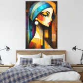 Moderne kubistische visie op een meisje met een pa canvas afdruk (Insitu (Slaapkamer))