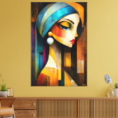 Moderne kubistische visie op een meisje met een pa canvas afdruk (Insitu (Woonkamer))