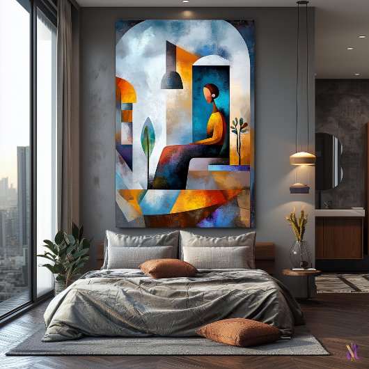 Moderne kubistische visie op het tijdperk van leeg canvas afdruk