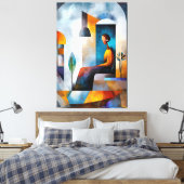 Moderne kubistische visie op het tijdperk van leeg canvas afdruk (Insitu (Slaapkamer))