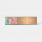 Moderne kunst abstract patroon blauwgroen goud mon bureau naambordje (Voorkant)