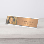 Moderne kunst abstract patroon zwart goud monogram bureau naambordje (Voorkant)