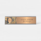 Moderne kunst abstract patroon zwart goud monogram bureau naambordje (Voorkant)