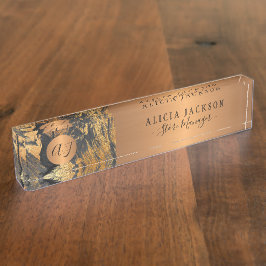 Moderne kunst abstract patroon zwart goud monogram naambordje