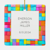 Moderne Kunst Baby Geboorte Aankondiging Kleurrijk Keramisch Ornament (Achterkant)