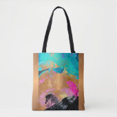 Moderne kunst borstel streken blauw goud monogram tote bag (Voorkant)