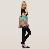 Moderne kunst borstel streken blauw goud monogram tote bag (Op model)